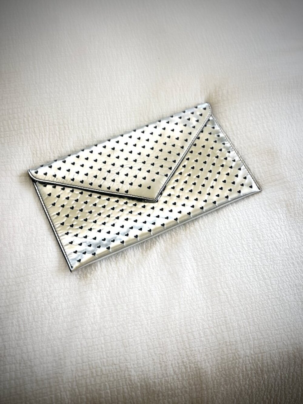 J. Crew Silver Leather Envelope Clutch with Cutout Hearts - Picture 2 of 14